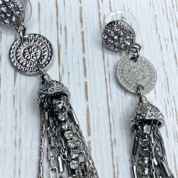 Silver Dangle Rhinestone Earrings - Picture 2 of 7